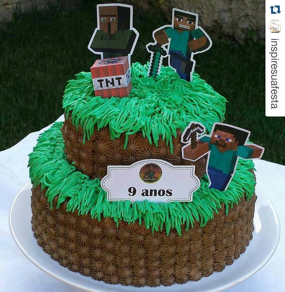 Bolo decorado Minecraft  Aniversário minecraft, Bolos de