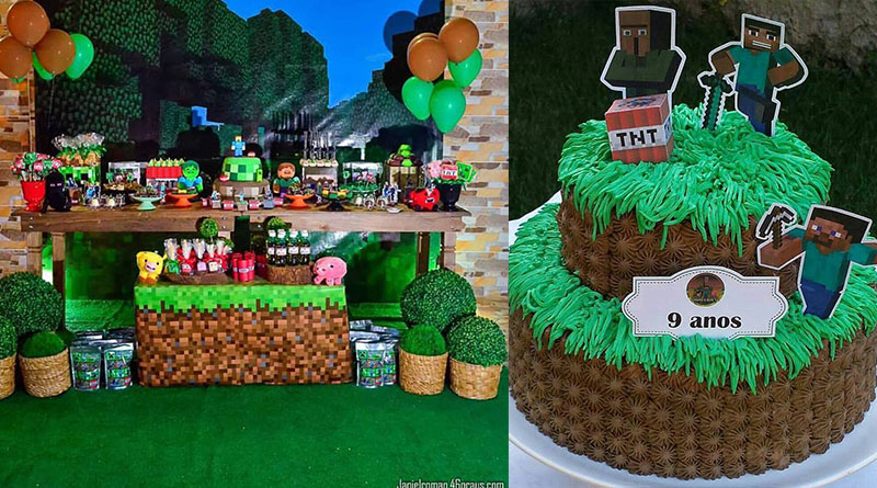 Déia Doces - Bolo Minecraft! Decorado com Chantilly