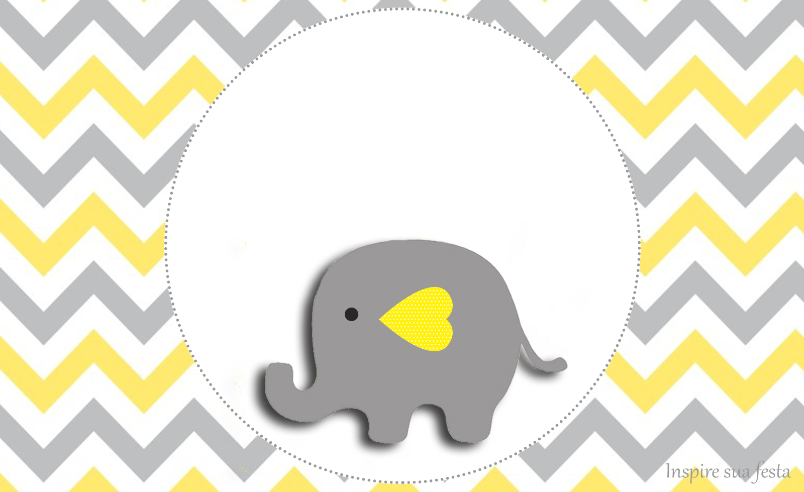 Elefantinho Chevron cinza e amarelo: Kit festa grátis para imprimir