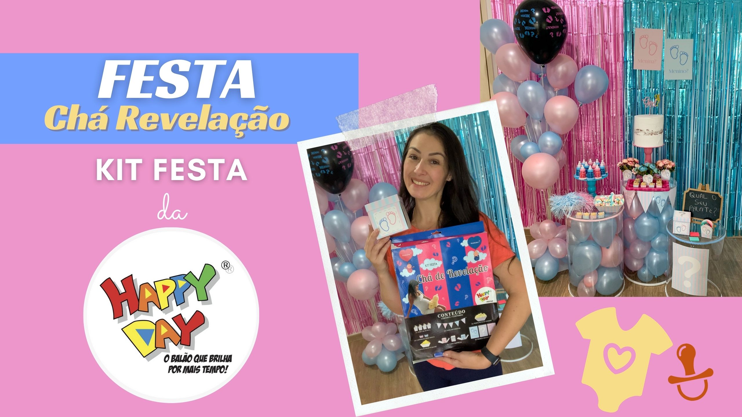 Decoração Chá Revelação com o Kit Festa da Happy Day Balões