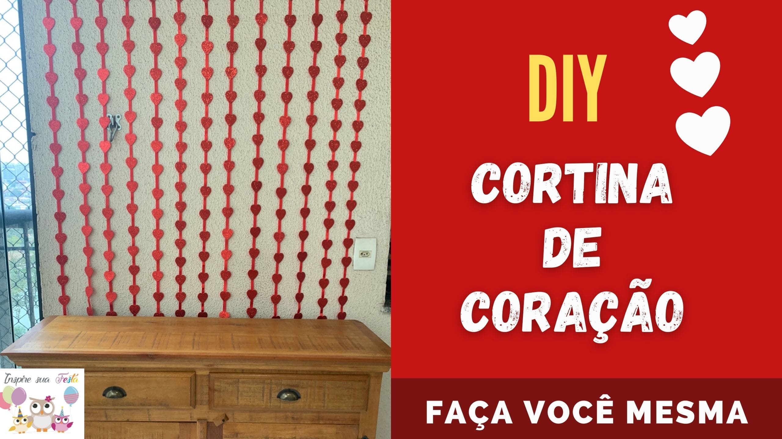 Diy – Cortina de coração feita com EVA de glitter – Faça você mesma