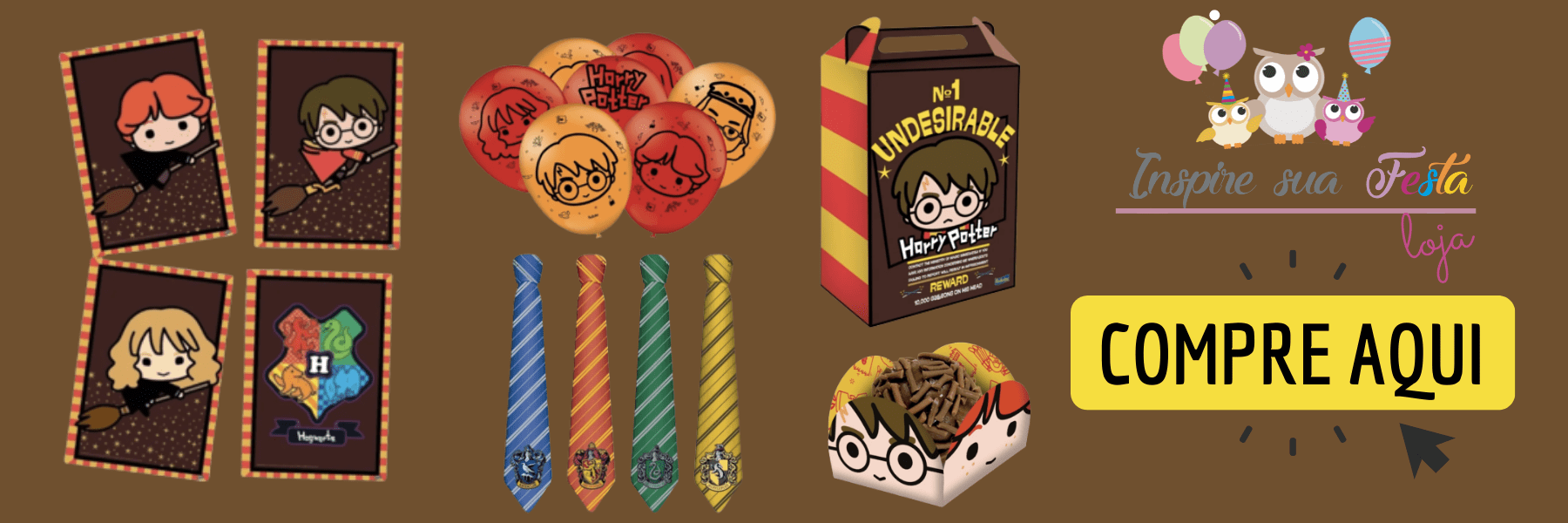 Topo de Bolo Harry Potter Kids - 4 Itens - Extra Festas