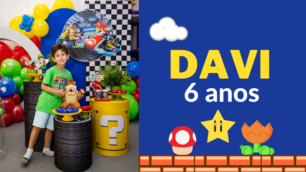 6 anos do Davi – Festa Tema Mario Kart – Inspire sua Festa